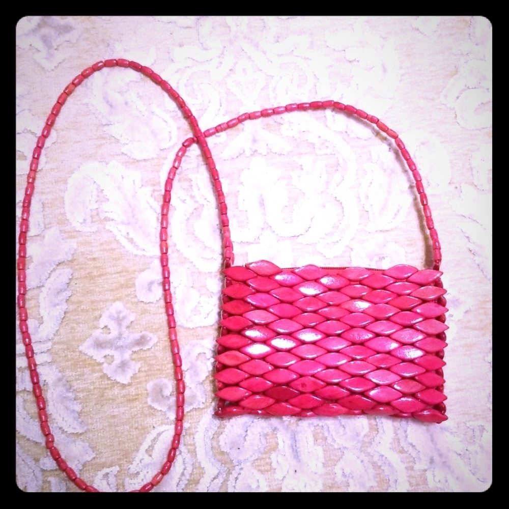 Red Wooden Bead Purse